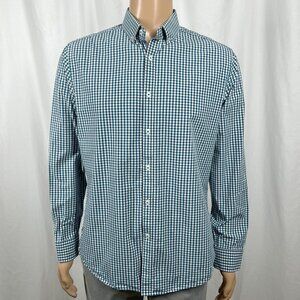 Original Penguin Men Size 16 Blue Gingham Check Slim Fit Long Sleeve Dress Shirt